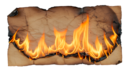 The Fiery Demise of Ancient Parchment Illuminated by Intense Flames on transparant Background