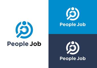 people job vector design logo template, human exploration vector design logo, human resource design logo with magnifying glass and human design concept