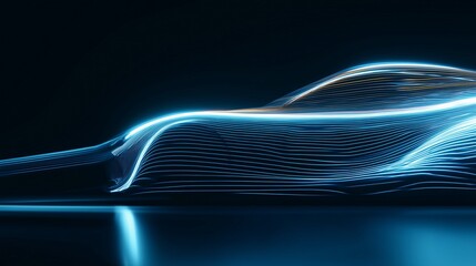 Futuristic Electric Car Design with Glowing Blue Light Lines