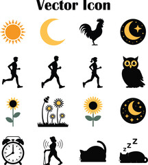 Vector Icons Of Day And Night Activities And Nature