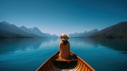 woman canoeing on vast mountain lake