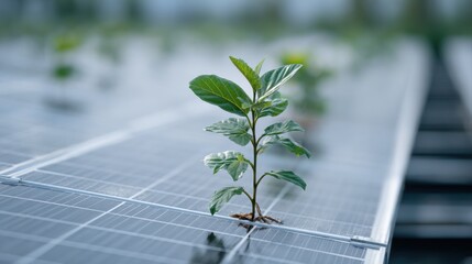 Fototapeta premium young plant rooted in solar panel