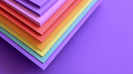Vibrant layered paper stack creating a rainbow gradient design on a contrasting purple backdrop