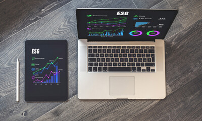 Data-Driven Sustainability: Visualizing ESG Metrics on a Laptop and Tablet for Informed Decisions
