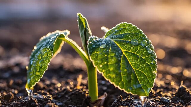 Cinematic time-lapse metaphor of a plant surviving light frost (stress) and adapting with stronger, hardier leaves.