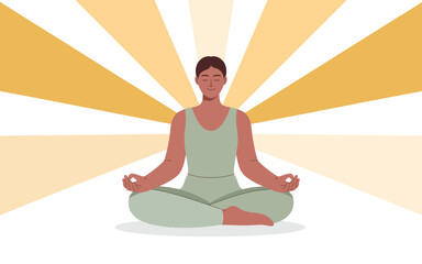 Woman Meditating With Sunburst Background meditation