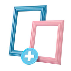 Colorful frames with plus sign isolated on transparent background, add new frame
