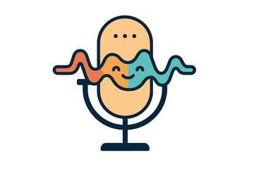 Cute cartoon microphone icon with sound waves forming a cheerful smiling face design