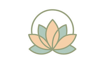 Minimalist stylized lotus flower icon with circular halo element in soft pastel colors for wellness and beauty