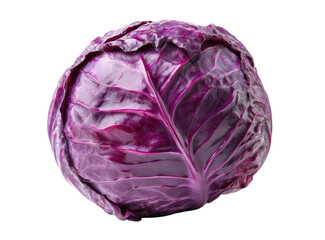 Obraz premium Close-up of a vibrant purple cabbage, head whole and centered, against a black background. Deep crimson-purple hue with intricate leaf patterns. Fresh, healthy, and ripe