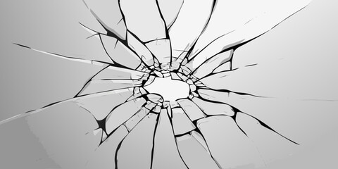 Fototapeta premium Abstract radial pattern of a shattered glass surface with sharp cracks radiating outwards