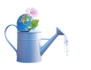 3d save the world concept. Earth day concept. watering can with a planet as a flower.  