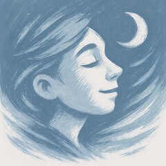 Woman in silver moonlight with brushstroke