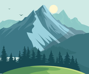 Mountain landscape with trees vector illustration