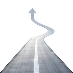 Road with arrow pointing up isolated on transparent background, concept of success