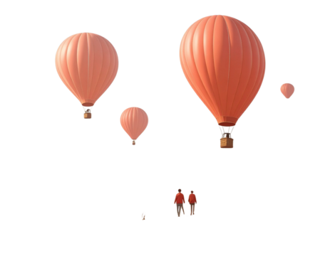 3d minimal vacation time. Red hot air balloons floating. 3d illustration. (2) - Powered by Adobe