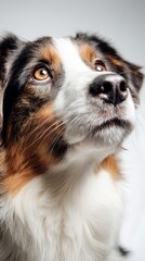 Cute Dog With Striking Coat Colors Looking Directly at the Camera in Well-Lit Indoor Setting