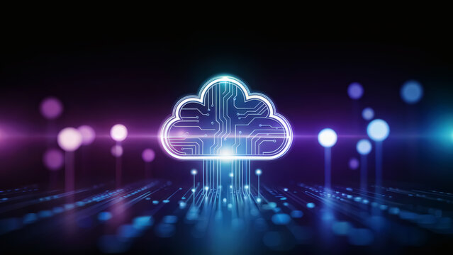 Dynamic cloud computing solution offering seamless data transfer and storage in a modern vibrant digital space