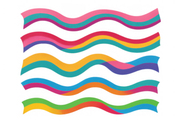 Vibrant flowing wave strips creating abstract colorful overlapping ribbons and liquid shapes design element on transparent background