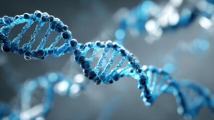 glowing blue DNA strand molecular structure