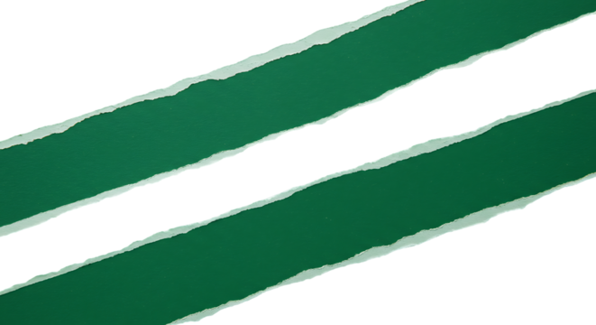 Dynamic diagonal green ripped paper strips reveal a dark void creating an abstract and textured graphic background with layered artistic elements