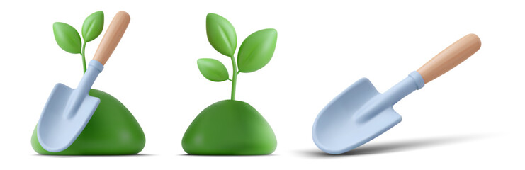 Seedling Growth and Hand Trowel Garden Tool 3d style