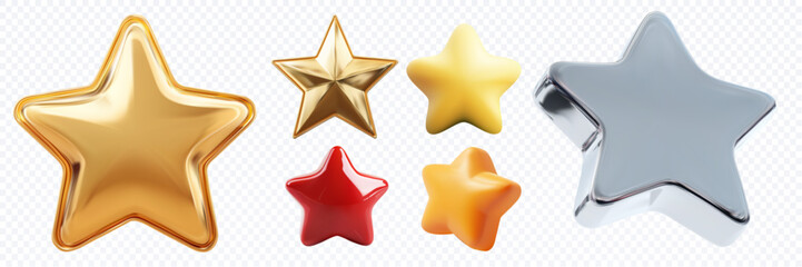 Glossy Metallic Stars Collection Gold Silver Red Orange Vector