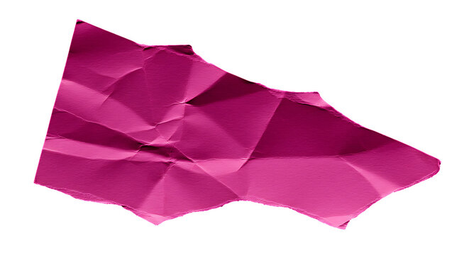 Vibrantly crumpled pink paper fragment isolated on transparant background showcasing intricate textures and torn edges an ideal abstract backdrop