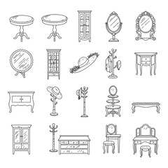 antique furniture detailed line drawing of vintage room decor showcasing classic design retro style use for design projects history or architectural visuals