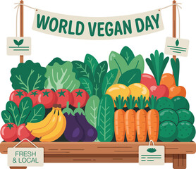 World Vegan Day Market Stall with Fresh Produce vegetarian