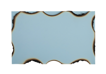 Abstract light blue paper or cardboard frame with unique burnt wavy edges on transparant background creating an intriguing texture for design projects