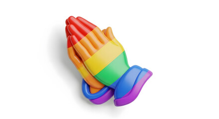 Praying hands adorned with vibrant LGBTQ pride rainbow flag colors, symbolizing hope and acceptance