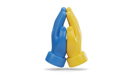Praying hands symbolize hope and unity in blue and yellow, offering comfort and support to those in need.