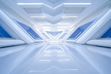 Obraz premium Futuristic Interior Design of a Sleek, Modern Corridor With Flowing Curves and Luminous Surfaces