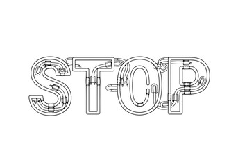 Stop word with light bulbs and cables inside, neon sign template, electric concept, vector design isolated