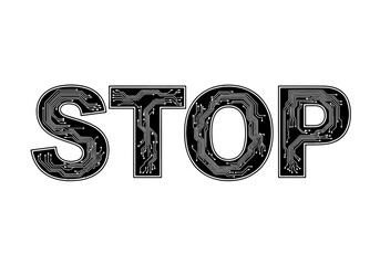 Stop circuit board design, tech silhouette, digital connection concept, vector stop sign, electronic lines and dots