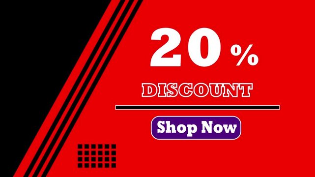 Animated 20% Discount Banner with Shop Now Icon Button, Looping Sale Promo Animation for E-commerce Ads, Social Media Reels and Website