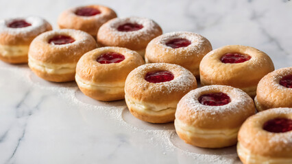 Indulge in these delicious jelly donuts freshly baked and topped with sweet powdered sugar goodness