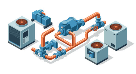 Fototapeta premium Industrial hvac system with isometric pipes and units for efficient heating and cooling solutions