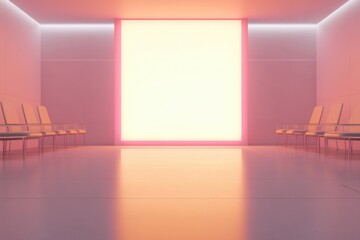 Minimalist Room with Ambient Lighting: A modern, minimalist room bathed in soft, inviting ambient light. Clean lines and simple furnishings create a sense of calm and serenity.