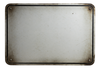 An empty weathered metal plate with a dark border and visible rivets offering a customizable surface for your creative messaging or vintage design