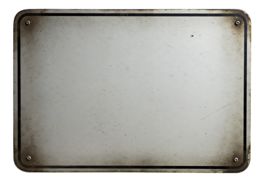 An empty weathered metal plate with a dark border and visible rivets offering a customizable surface for your creative messaging or vintage design