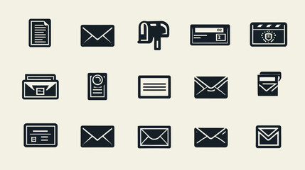 A diverse collection of mail and communication vector icons.