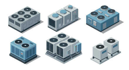 Isometric hvac systems collection air conditioning units and heating technologies