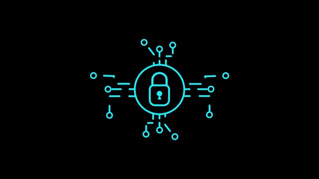 Cyber Security Protection Account on black background. Data Security Icon. 4K Video motion graphic animation.
