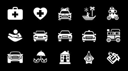 Collection of White Icons Representing Various Services and Concepts.