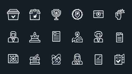 Hand Drawn Election and Voting Line Icon Set on Dark Background.