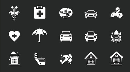 Insurance Icon Set - Healthcare, Auto, Home, and Life Coverage Symbols.