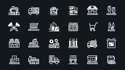 Set of white chalk style icons for commerce and logistics.