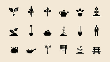 Set of minimalist vector icons for agriculture and horticulture.
